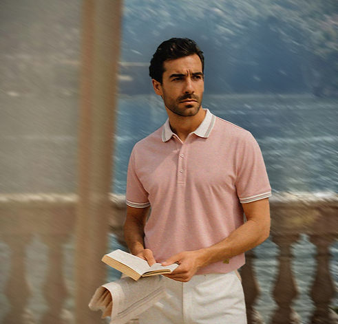 goatandboat pink polo with model